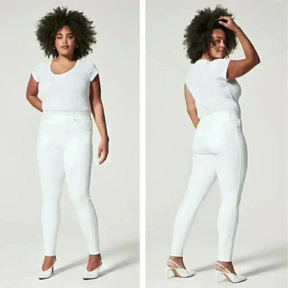 SPANX Ankle Skinny Jeans White High Rise Stretch Denim Shapewear Neutral - Picture 1 of 10